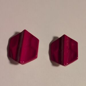 Hexagonal Pink Clip On Earrings